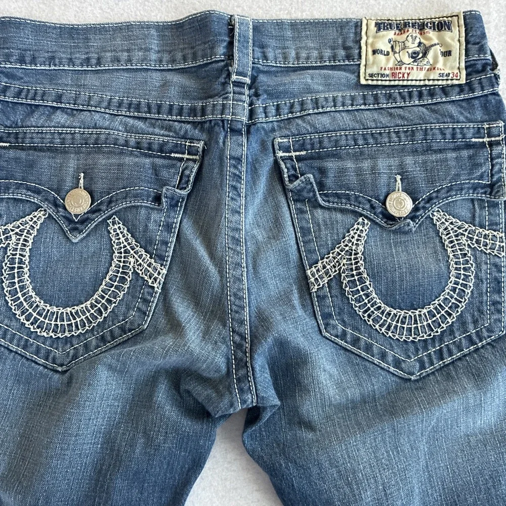 True Religion Ricky Blue Jeans Mens 36x26 (27) Flap Pocket Y2K Stitch Lot Of 2